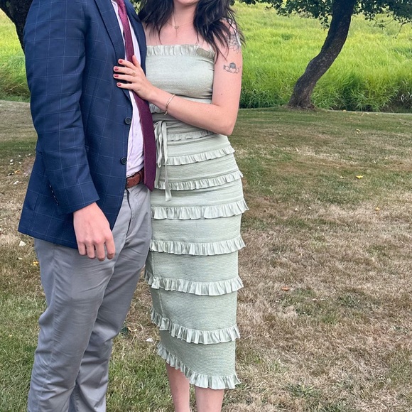 V. Chapman Lily Ruched & Ruffled Stretch Satin Midi Dress - Picture 5 of 5